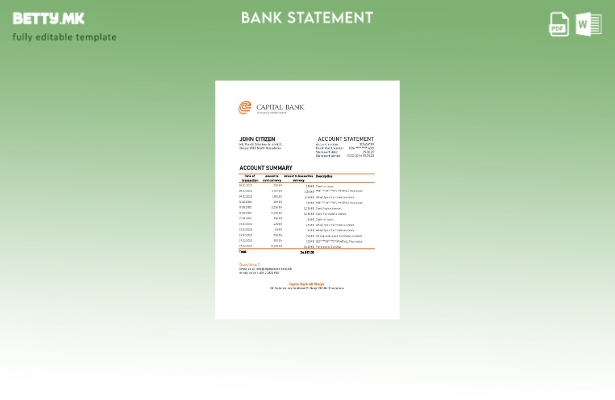 модерен стил Северна Македонија Шаблон за ексел извод од банка на капитал